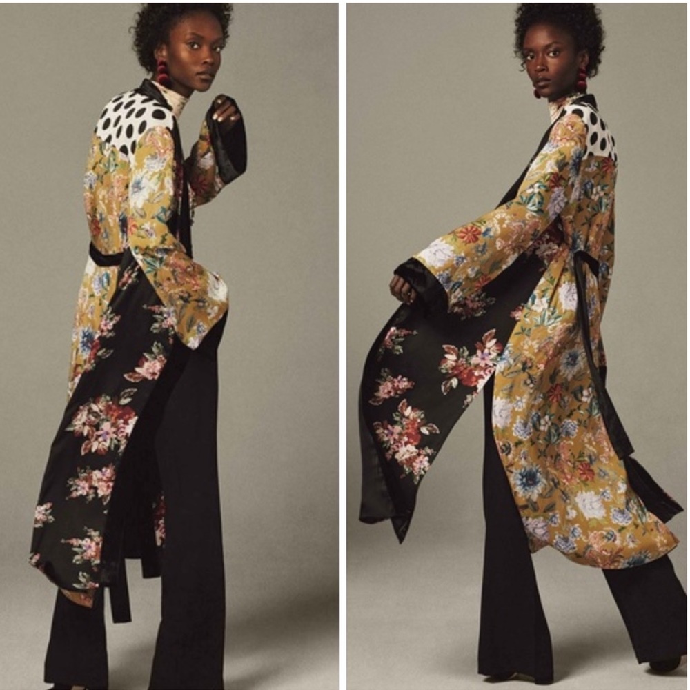 🍒 KIMONO ROBE DUSTER MIDI LONG FLOWER POLKA DOT FLORAL SLEEVE BOHO CHIC ASIAN - Picture 8 of 12